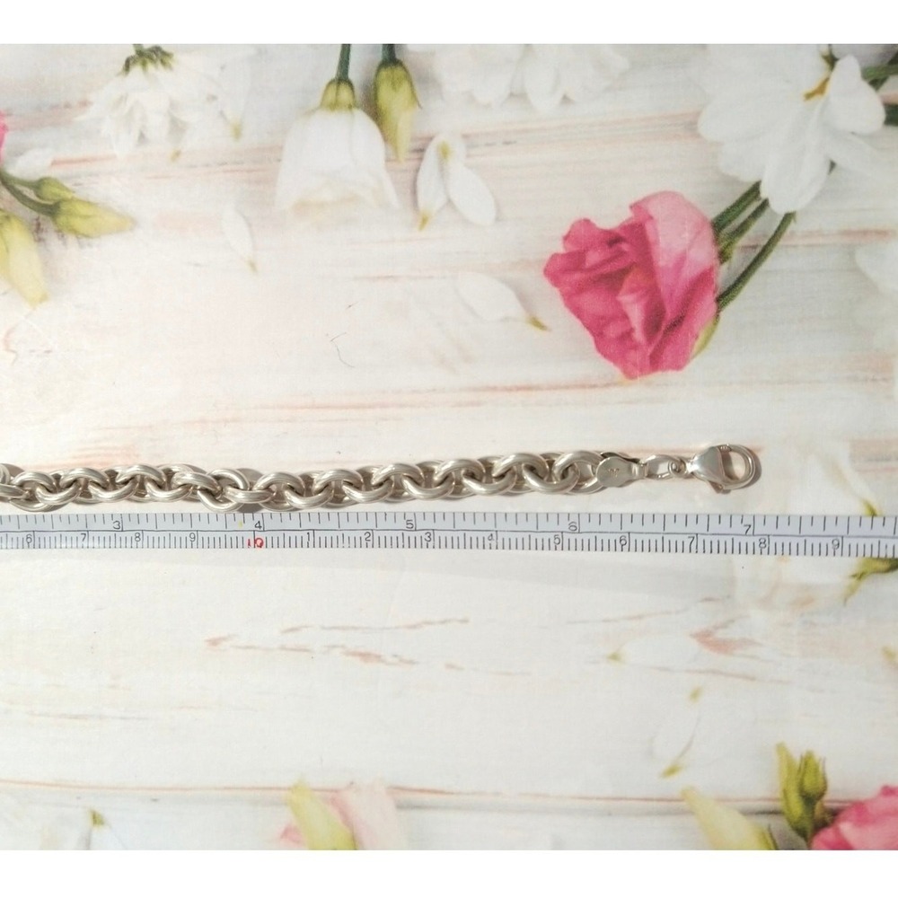 Designer 925 sterling silver cable chain bracelet large Heart charm 7''L signed - Picture 6 of 13
